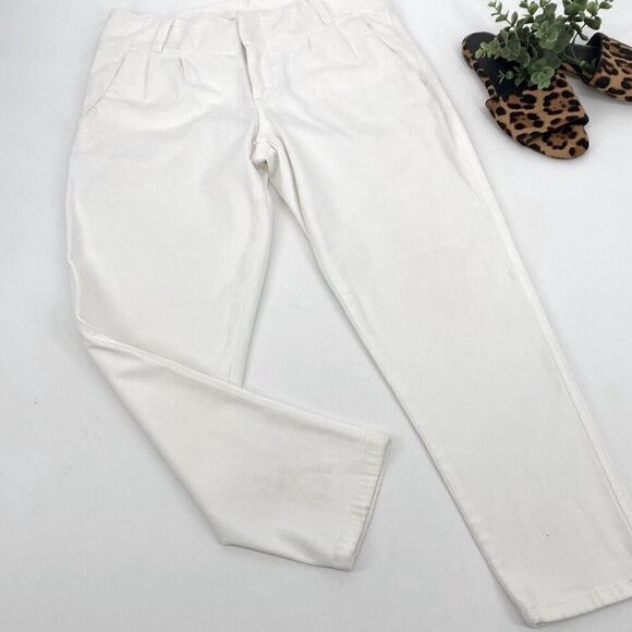 Alice + Olivia High-Rise Pleated Front Stretch Tapered Jeans Cropped Pants White - Picture 1 of 12